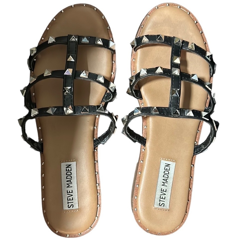 Steve Madden black slides sandal with studs size 7.5 - Picture 3 of 6